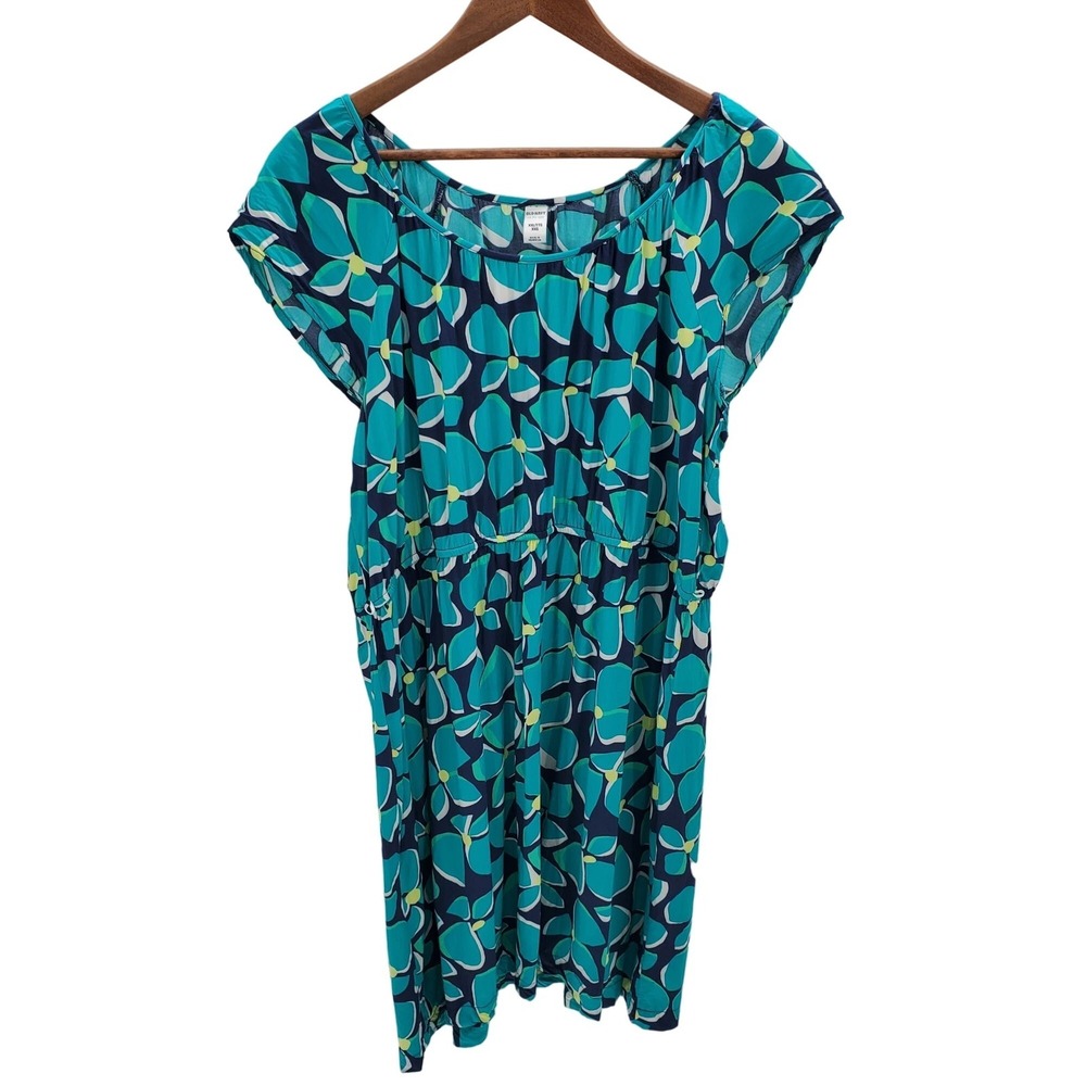 Old Navy Womens XXL Blue‎ Floral Dress Short Sleeve Boho Vacation Casual